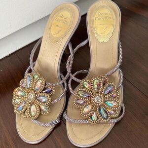 Vintage Rene Caovilla Women's Embellished Sandals - Gold